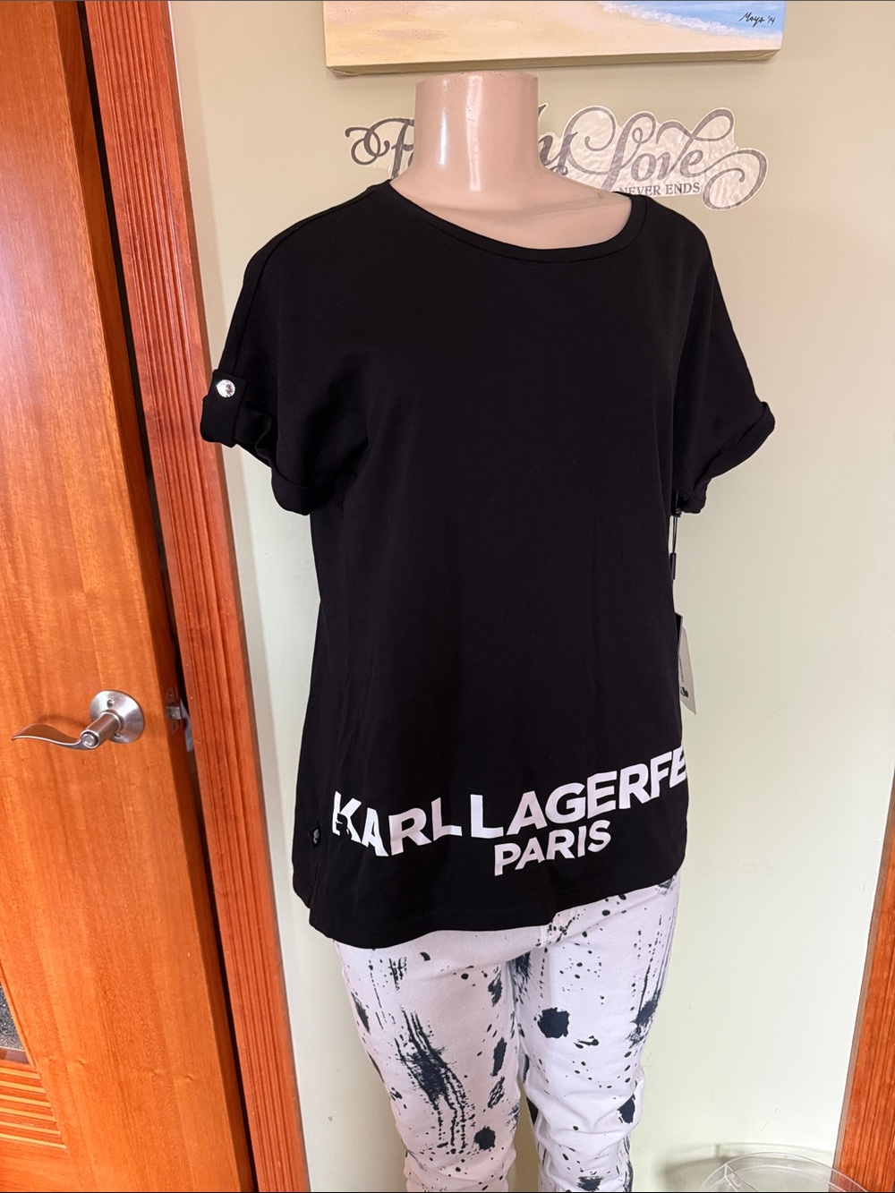 Karl Lagerfeld Black Tee with White Logo Hem